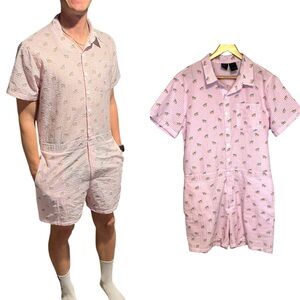 Mad Engine Men’s Pink Sear Sucker Pride Flag Print Romper Romphim